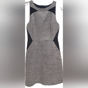 NWT Banana Republic Black and Grey Tweed Midi Dress With Mesh Panels